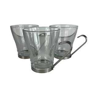 Vintage Bormioli Rocco Vitrosa Cappuccino Cups Wire Handle Tempered Glass Italy